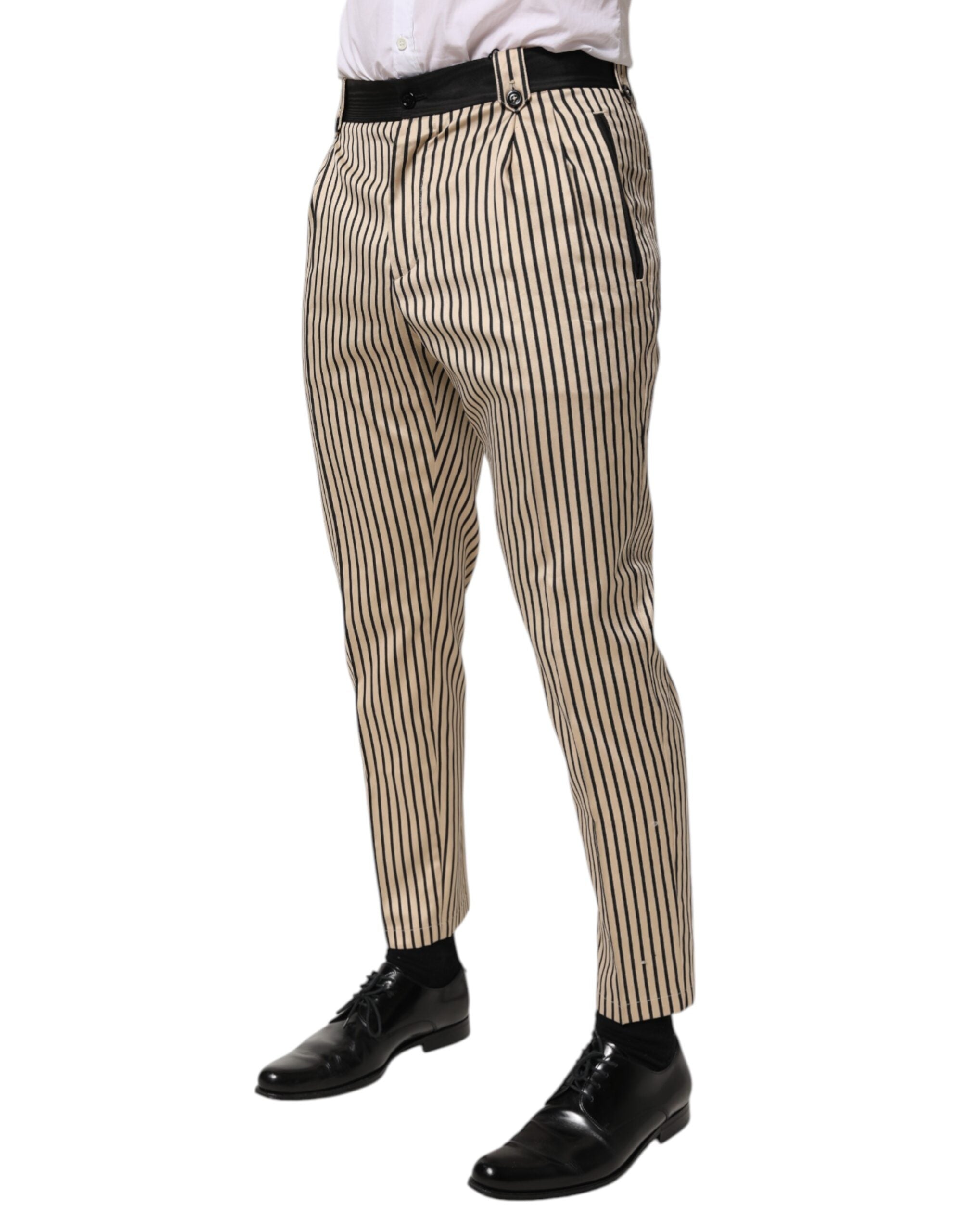 Dolce & Gabbana Beige Schwarz Gestreifte Slim Fit Hose aus Baumwolle Hose