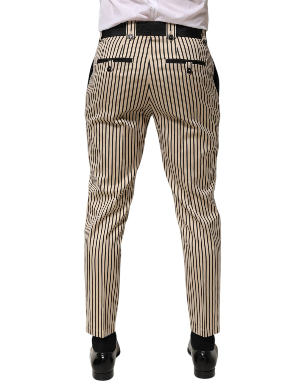 Dolce & Gabbana Beige Schwarz Gestreifte Slim Fit Hose aus Baumwolle Hose