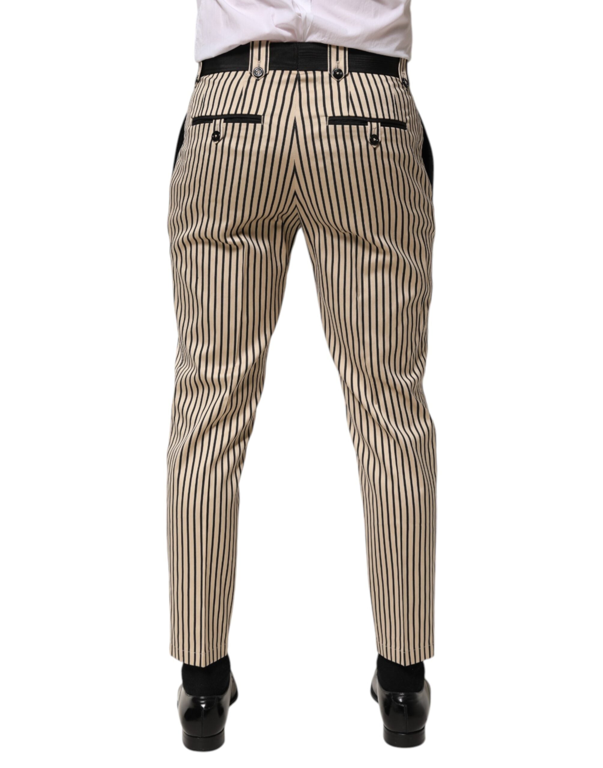 Dolce & Gabbana Beige Schwarz Gestreifte Slim Fit Hose aus Baumwolle Hose