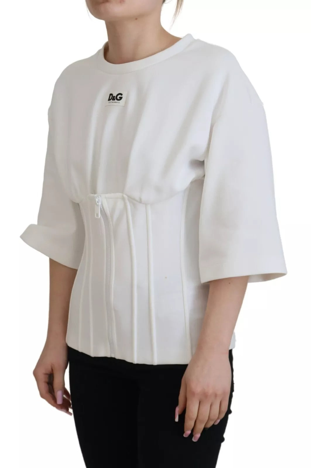 Dolce & Gabbana Weißes Baumwollkorsett Stretch-T-Shirt