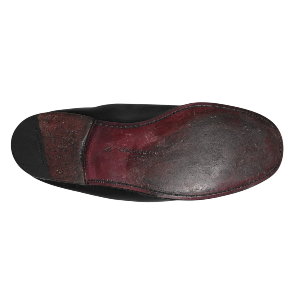 Dolce & Gabbana Schwarzes Leder Slip On Männer flache Loafers Schuhe