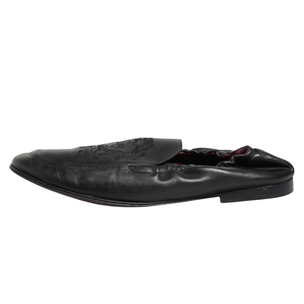 Dolce & Gabbana Schwarzes Leder Slip On Männer flache Loafers Schuhe