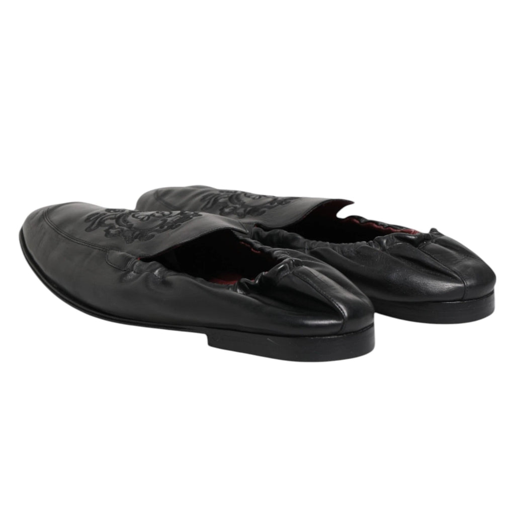 Dolce & Gabbana Schwarzes Leder Slip On Männer flache Loafers Schuhe