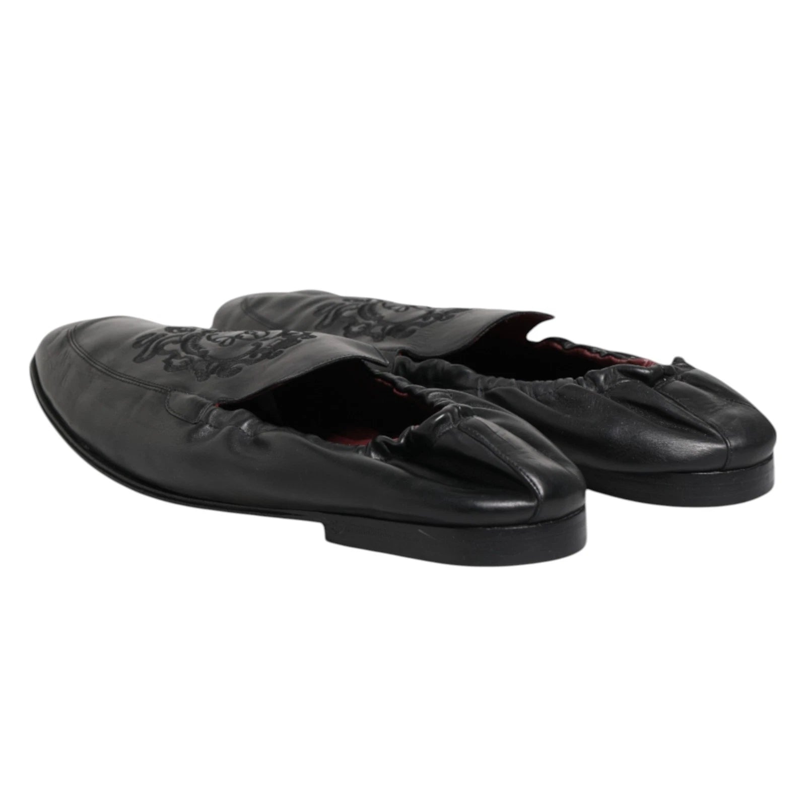 Dolce & Gabbana Schwarzes Leder Slip On Männer flache Loafers Schuhe