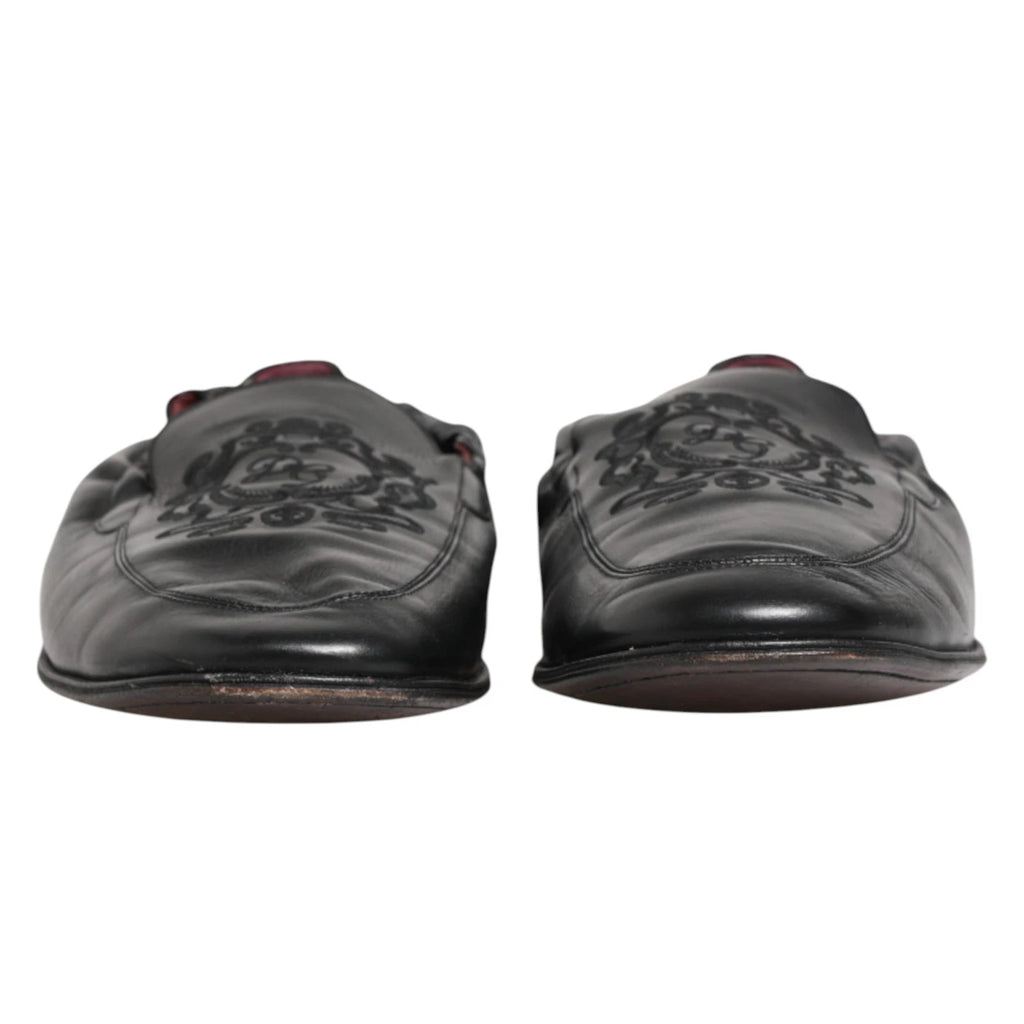 Dolce & Gabbana Schwarzes Leder Slip On Männer flache Loafers Schuhe