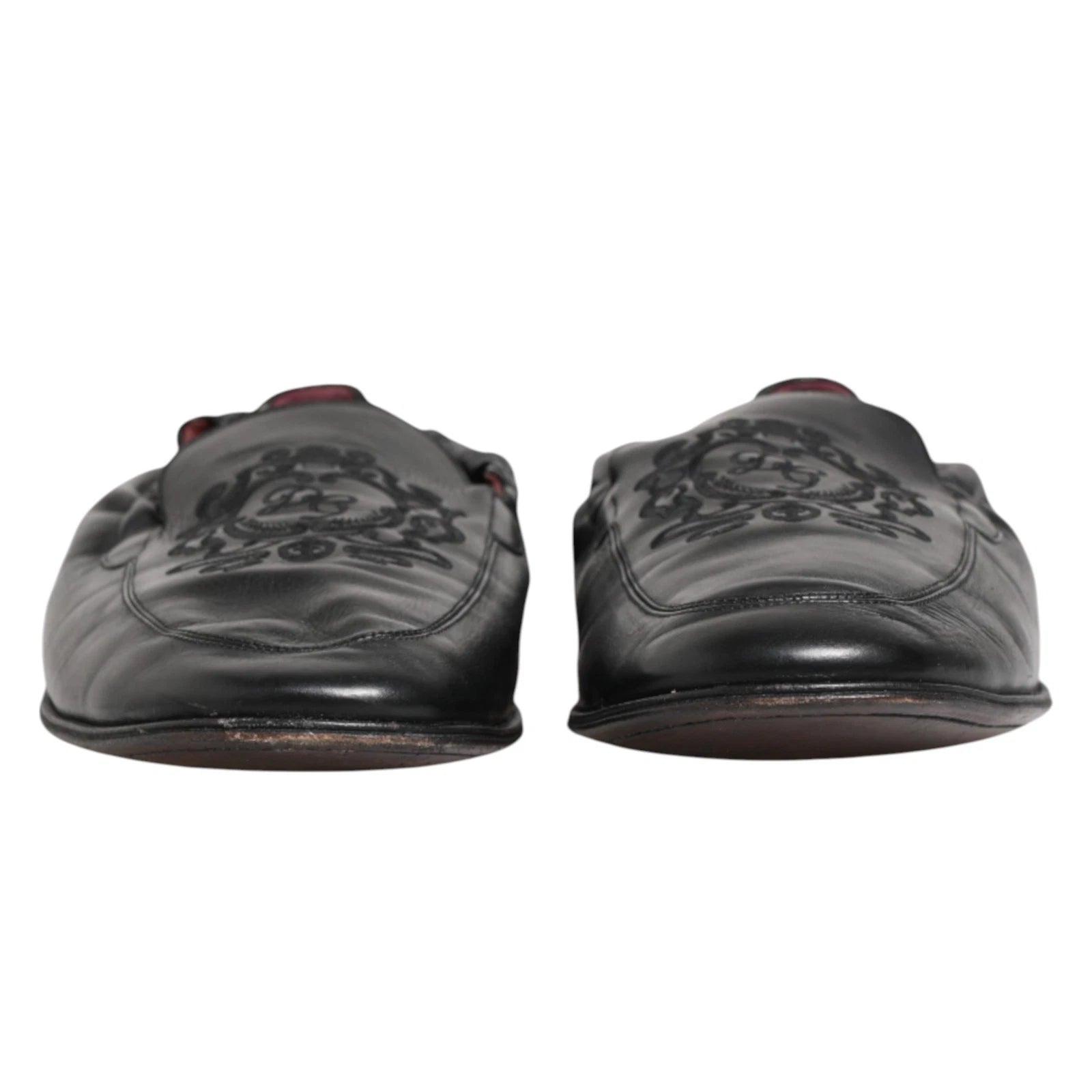 Dolce & Gabbana Schwarzes Leder Slip On Männer flache Loafers Schuhe