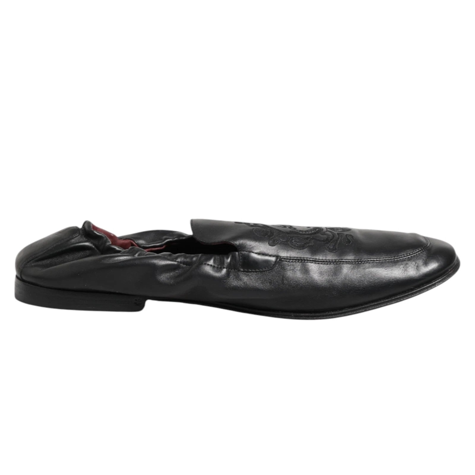 Dolce & Gabbana Schwarzes Leder Slip On Männer flache Loafers Schuhe