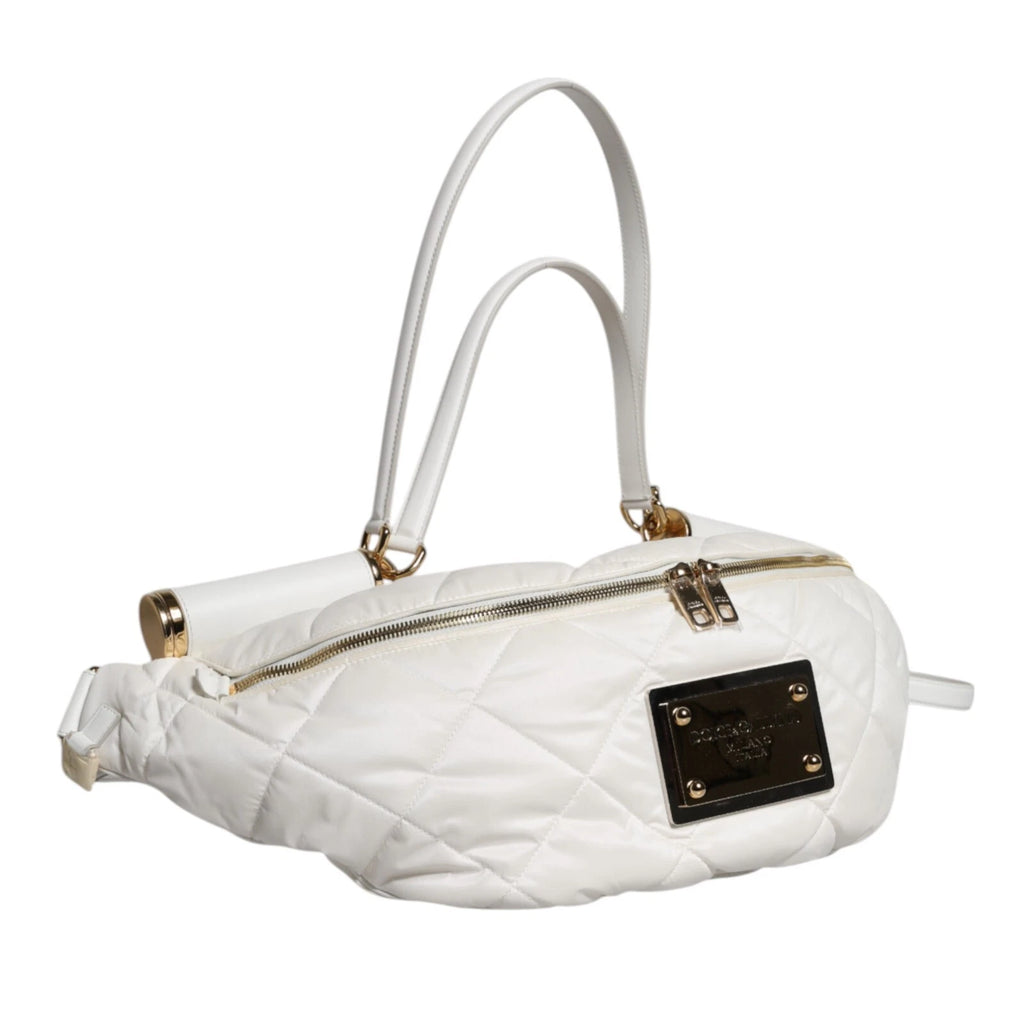 Dolce & Gabbana Weiße gesteppte Logo 90's Sicily Gürtel Taille Fanny Pack Tasche