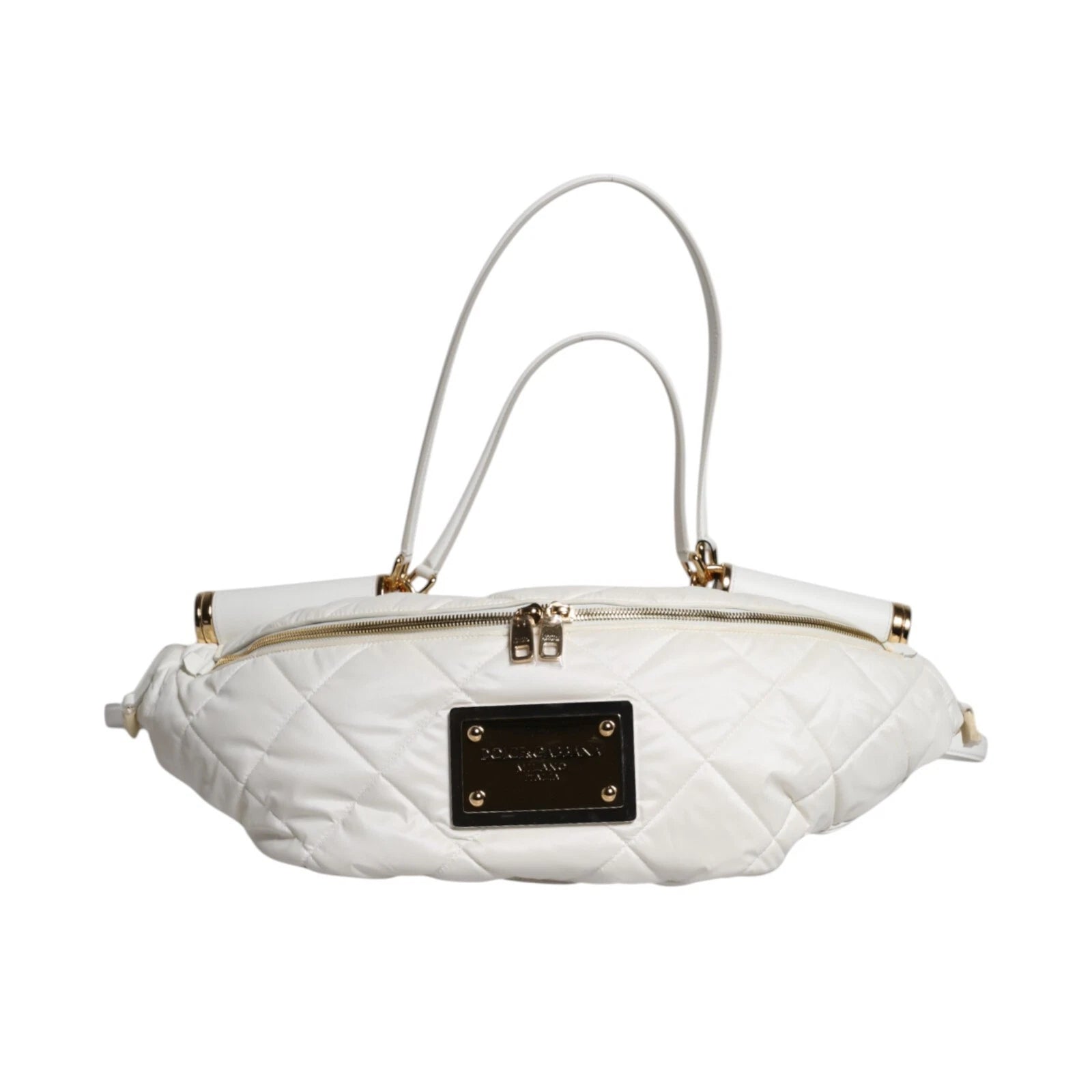 Dolce & Gabbana Weiße gesteppte Logo 90's Sicily Gürtel Taille Fanny Pack Tasche