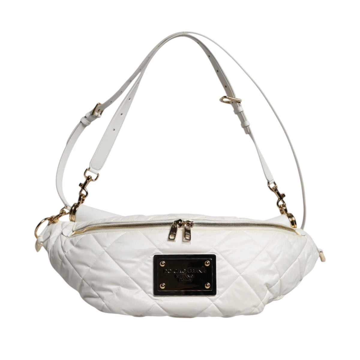 Dolce & Gabbana Weiße gesteppte Logo 90's Sicily Gürtel Taille Fanny Pack Tasche