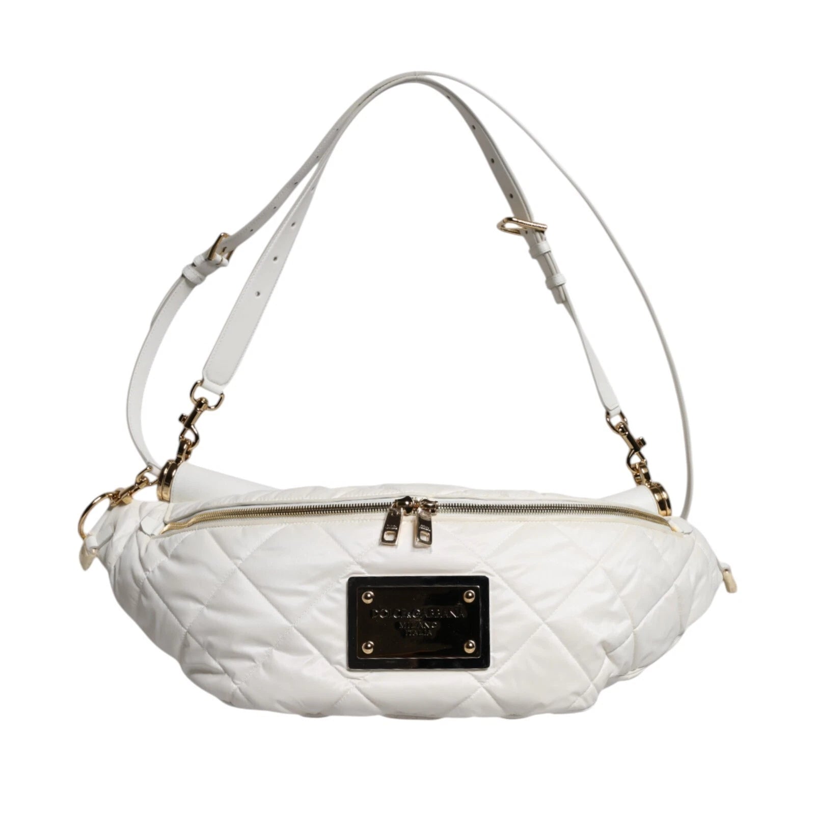 Dolce & Gabbana Weiße gesteppte Logo 90's Sicily Gürtel Taille Fanny Pack Tasche