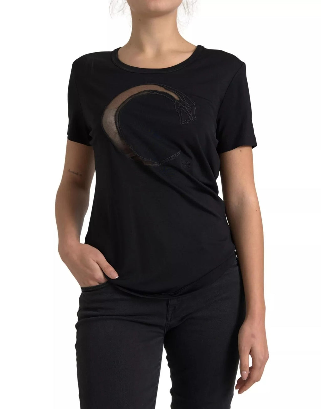 Roberto Cavalli Schwarzes Viskose-T-Shirt mit Rundhalsausschnitt CLASS