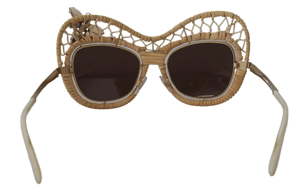 Dolce & Gabbana DG2159B Beige Gold Stroh Schmetterlingskristalle Sonnenbrille