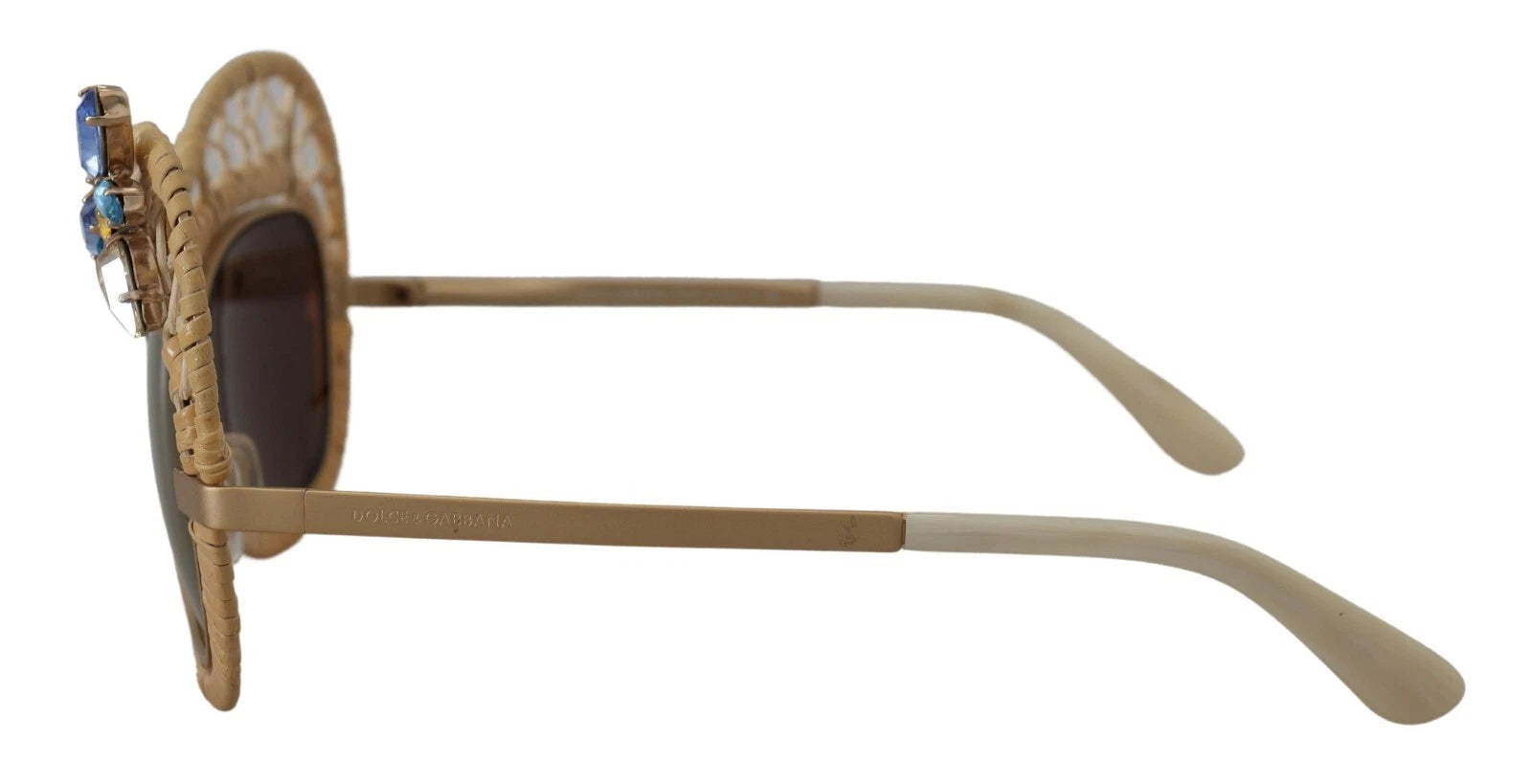 Dolce & Gabbana DG2159B Beige Gold Stroh Schmetterlingskristalle Sonnenbrille