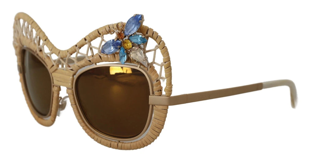 Dolce & Gabbana DG2159B Beige Gold Stroh Schmetterlingskristalle Sonnenbrille