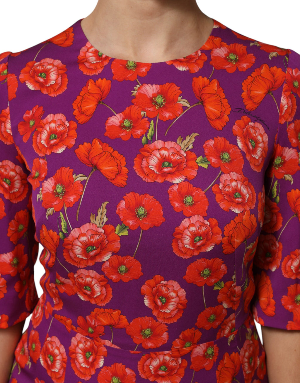 Dolce & Gabbana Violettes Midi-Scheidenkleid mit Blumenmuster aus Seide