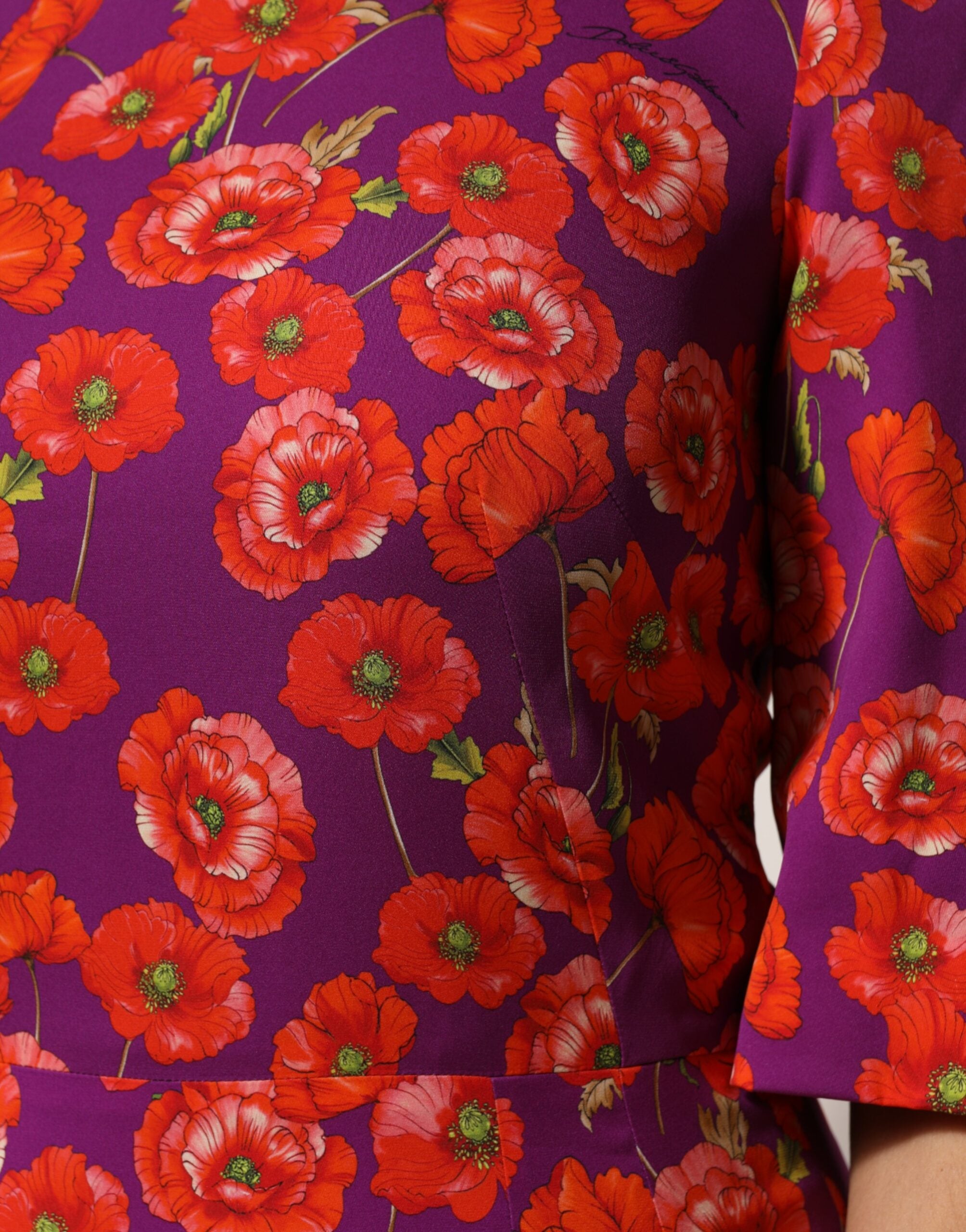 Dolce & Gabbana Violettes Midi-Scheidenkleid mit Blumenmuster aus Seide