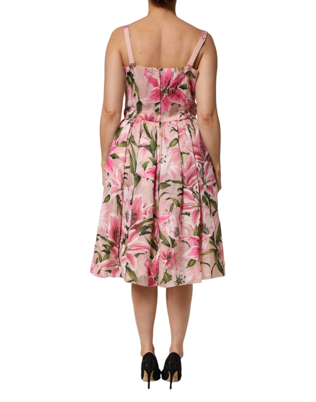 Dolce & Gabbana Pinkes Midikleid mit Blumenmuster und Lilienmuster