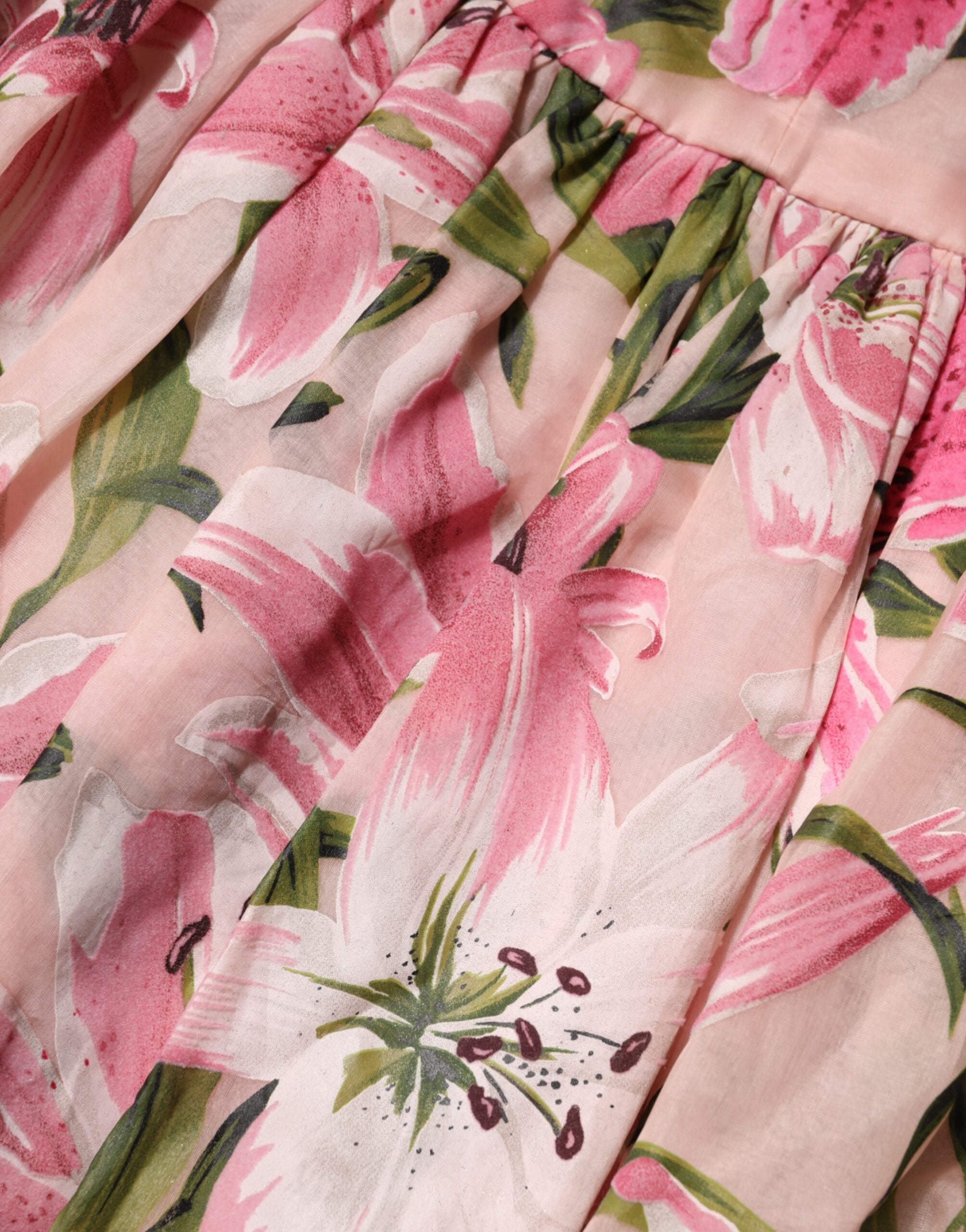 Dolce & Gabbana Pinkes Midikleid mit Blumenmuster und Lilienmuster
