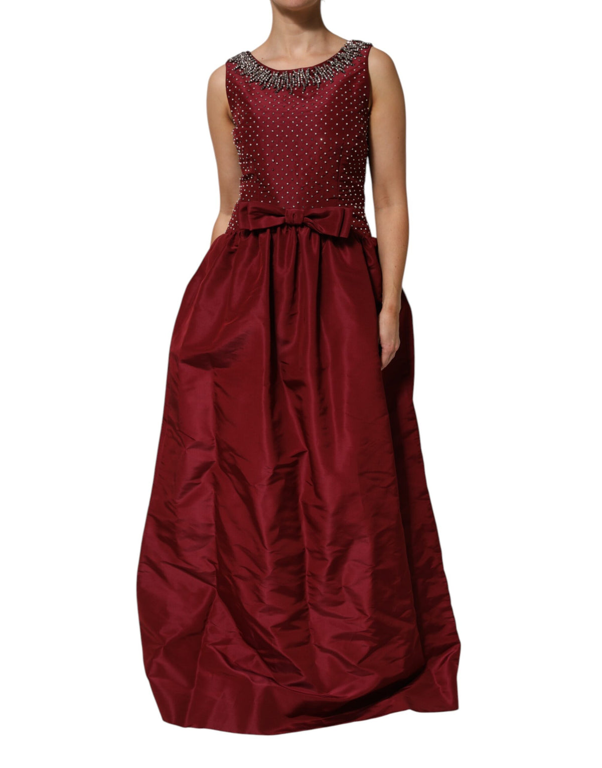 Dolce & Gabbana Bourgondische Zijden Avondjurk met Kralen