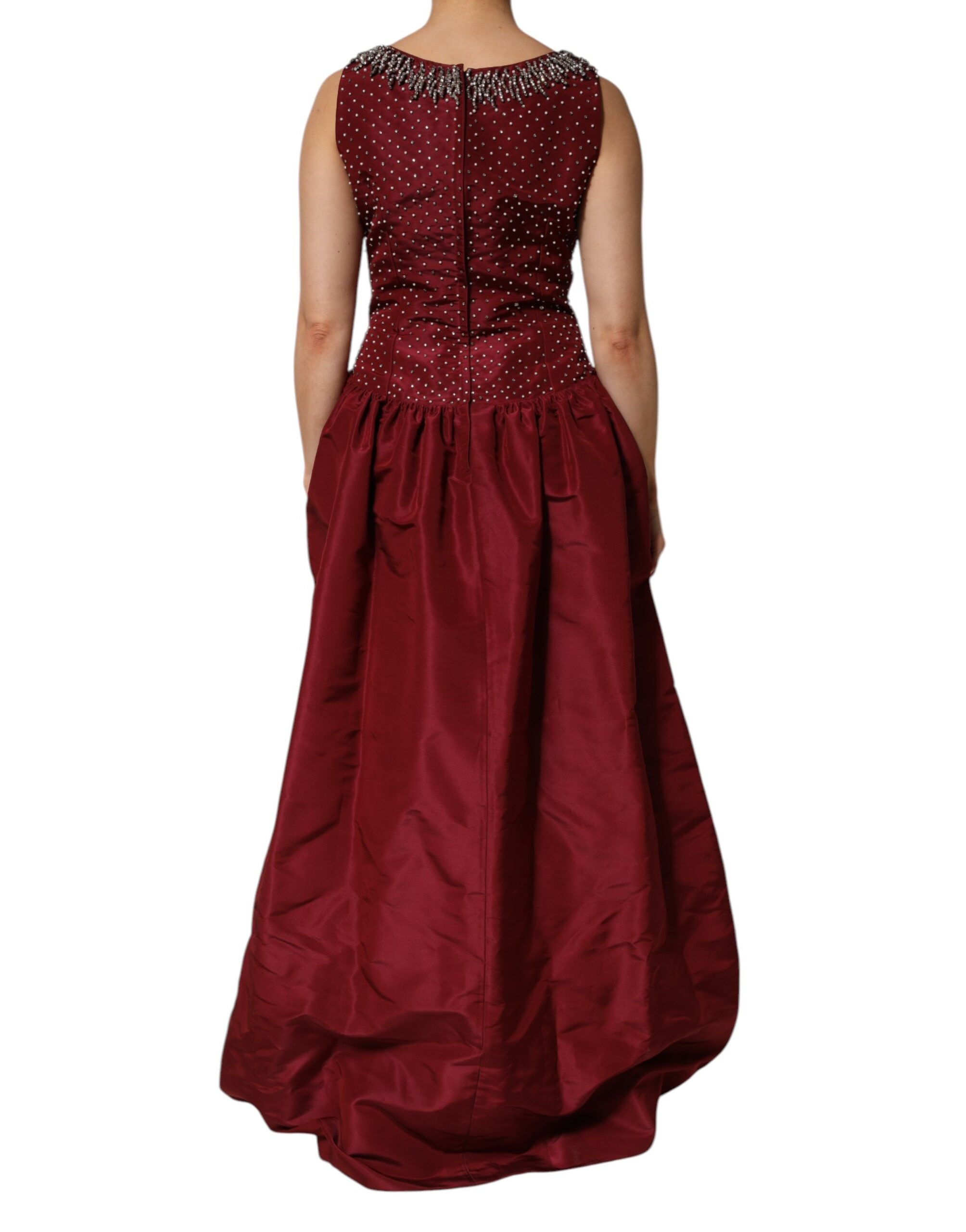Dolce & Gabbana Burgunderfarbenes Abendkleid aus Seide mit Perlen