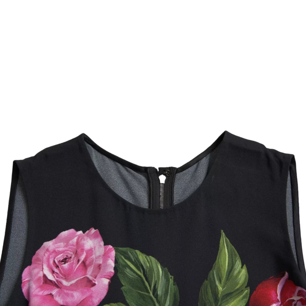 Dolce & Gabbana Schwarzes geblümtes Viskose-Rundhals-Top