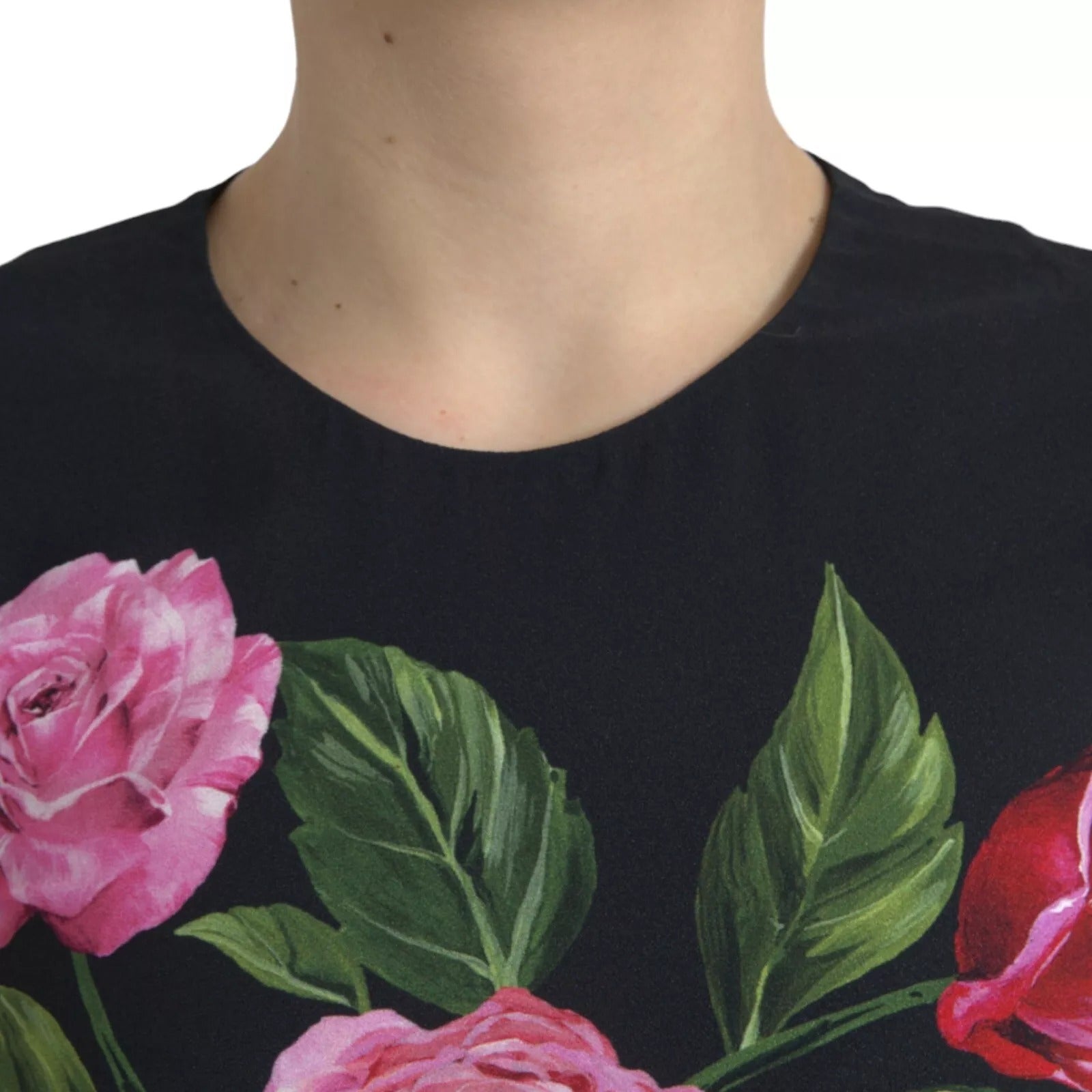 Dolce & Gabbana Schwarzes geblümtes Viskose-Rundhals-Top