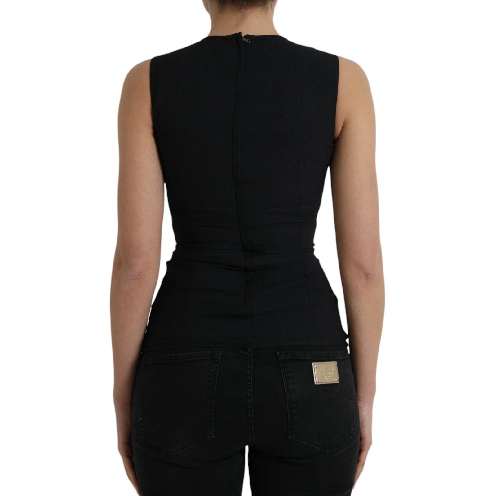 Dolce & Gabbana Schwarzes geblümtes Viskose-Rundhals-Top