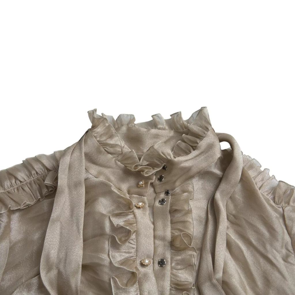 Dolce & Gabbana Gold Ascot Kragen Rüschen Bluse Top