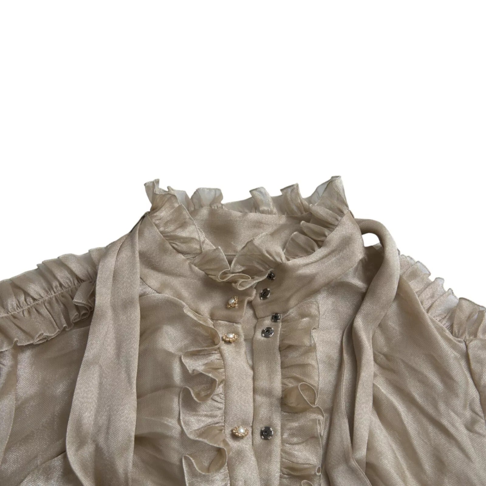 Dolce & Gabbana Gold Ascot Kragen Rüschen Bluse Top