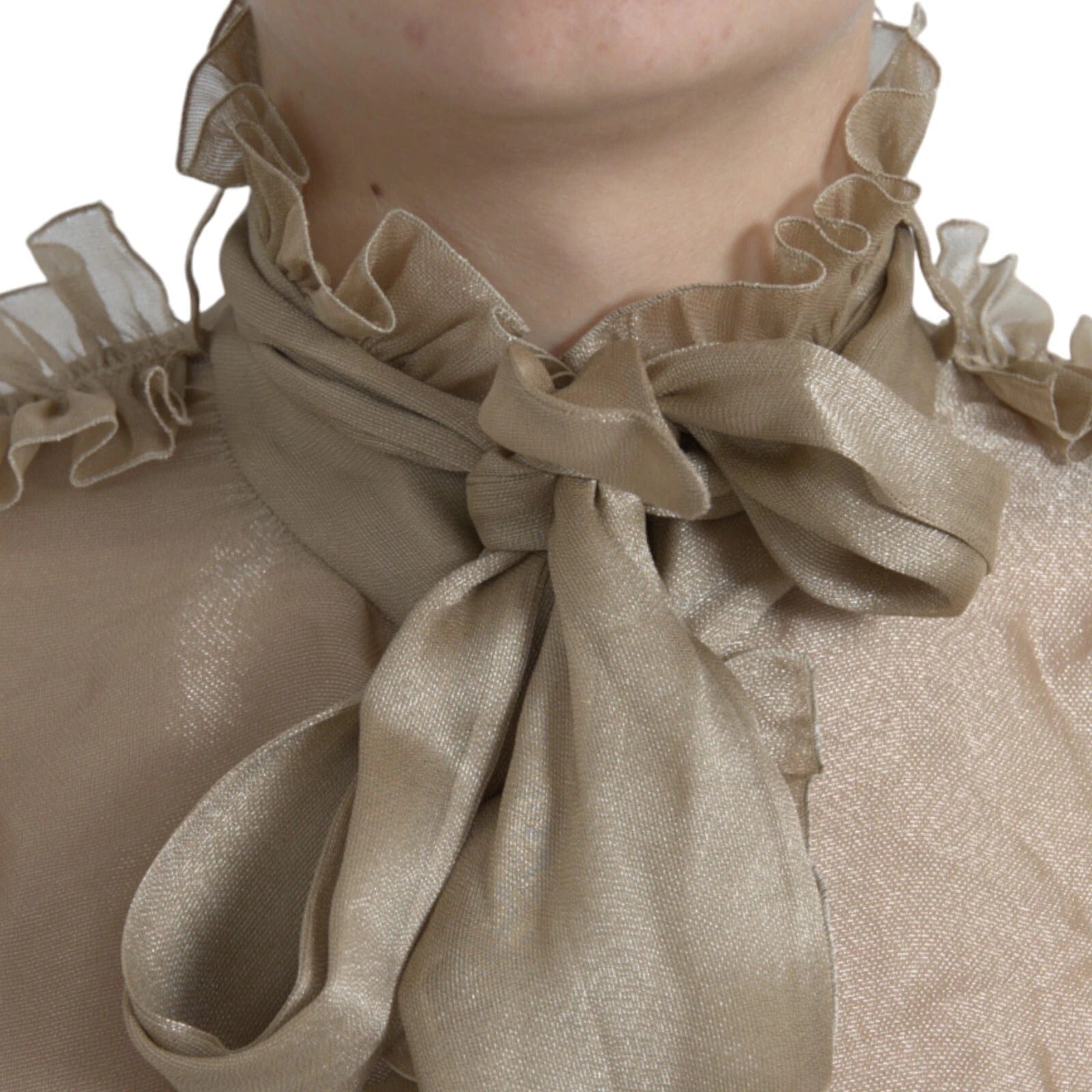Dolce & Gabbana Gold Ascot Kragen Rüschen Bluse Top