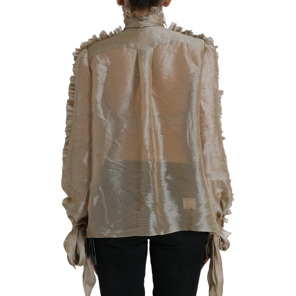 Dolce & Gabbana Gold Ascot Kragen Rüschen Bluse Top