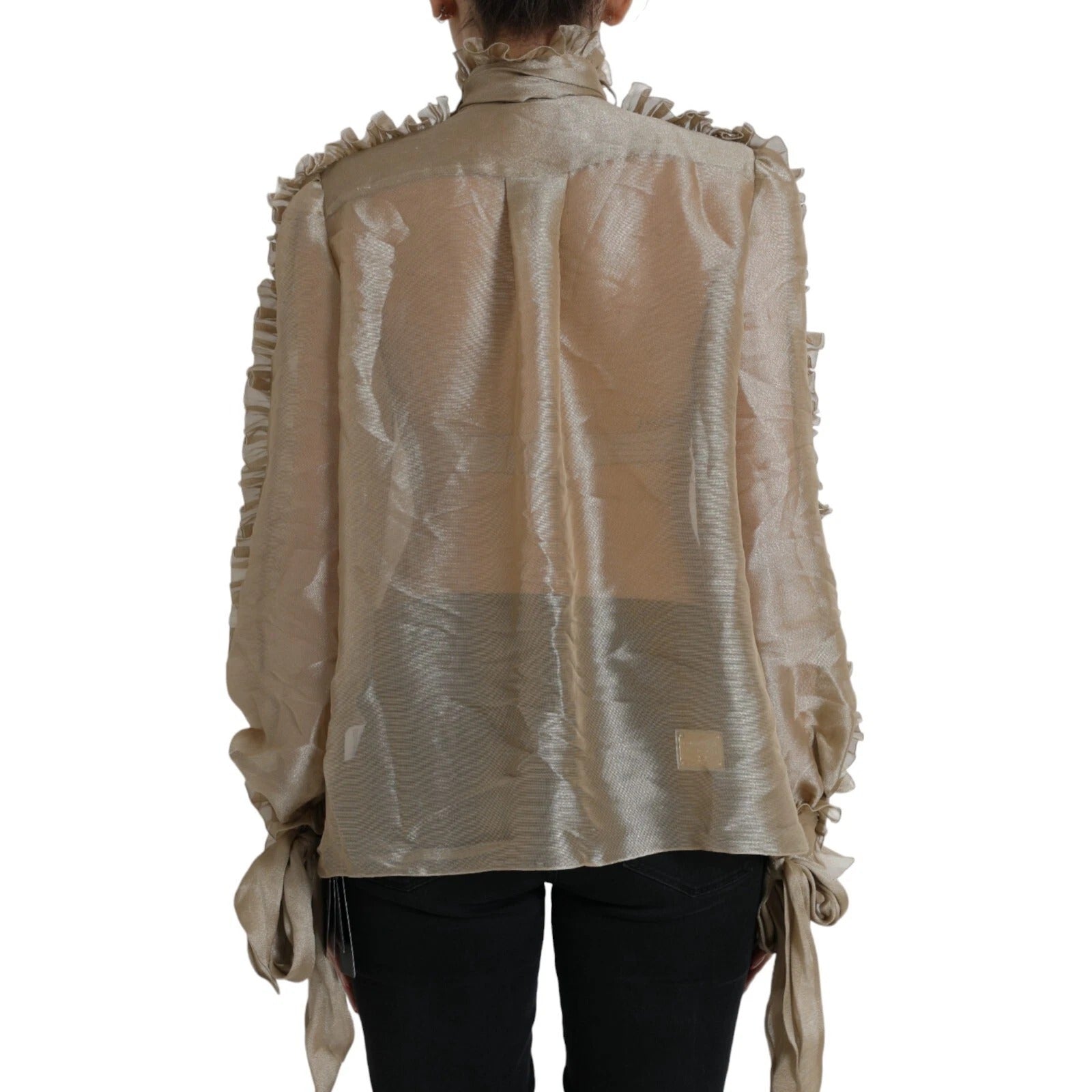 Dolce & Gabbana Gold Ascot Kragen Rüschen Bluse Top