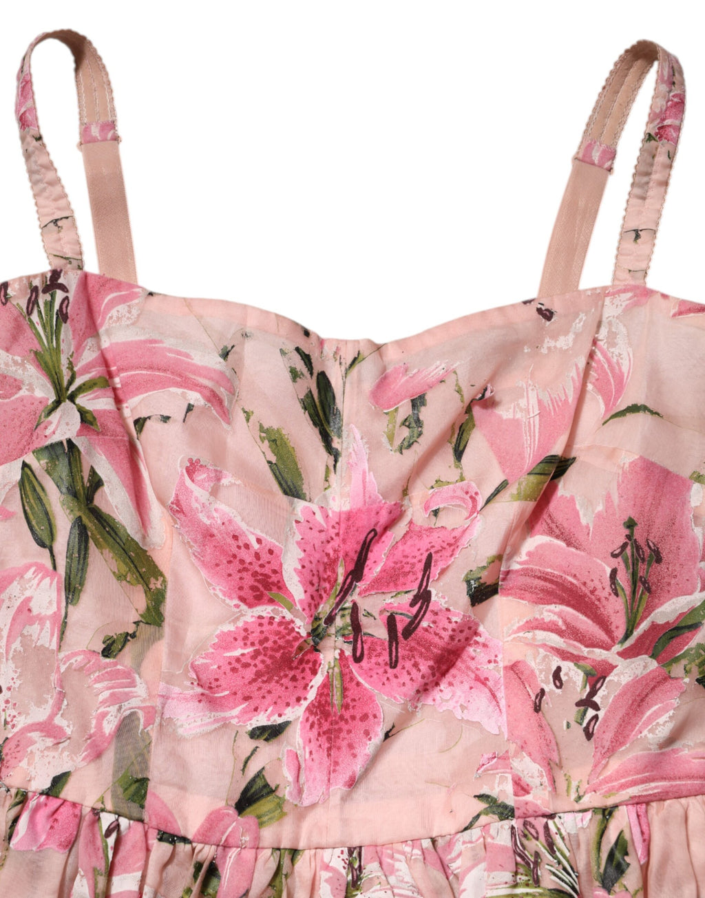 Dolce & Gabbana Rosa geblümtes ärmelloses Kleid aus Baumwolle mit Falten