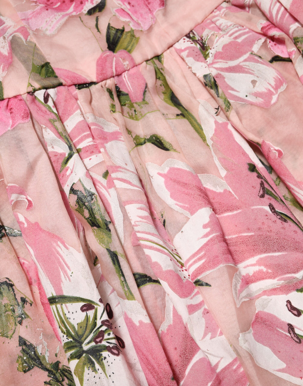 Dolce & Gabbana Rosa geblümtes ärmelloses Kleid aus Baumwolle mit Falten