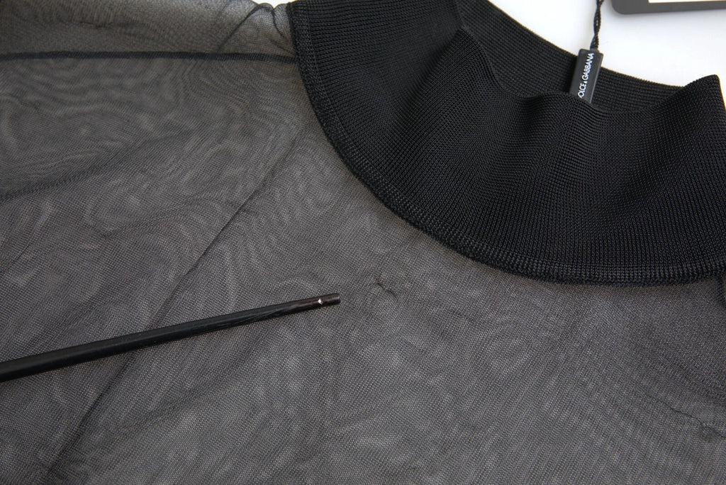 Dolce & Gabbana Schwarzes Netz-Rollkragen-Top mit durchsichtiger Bluse