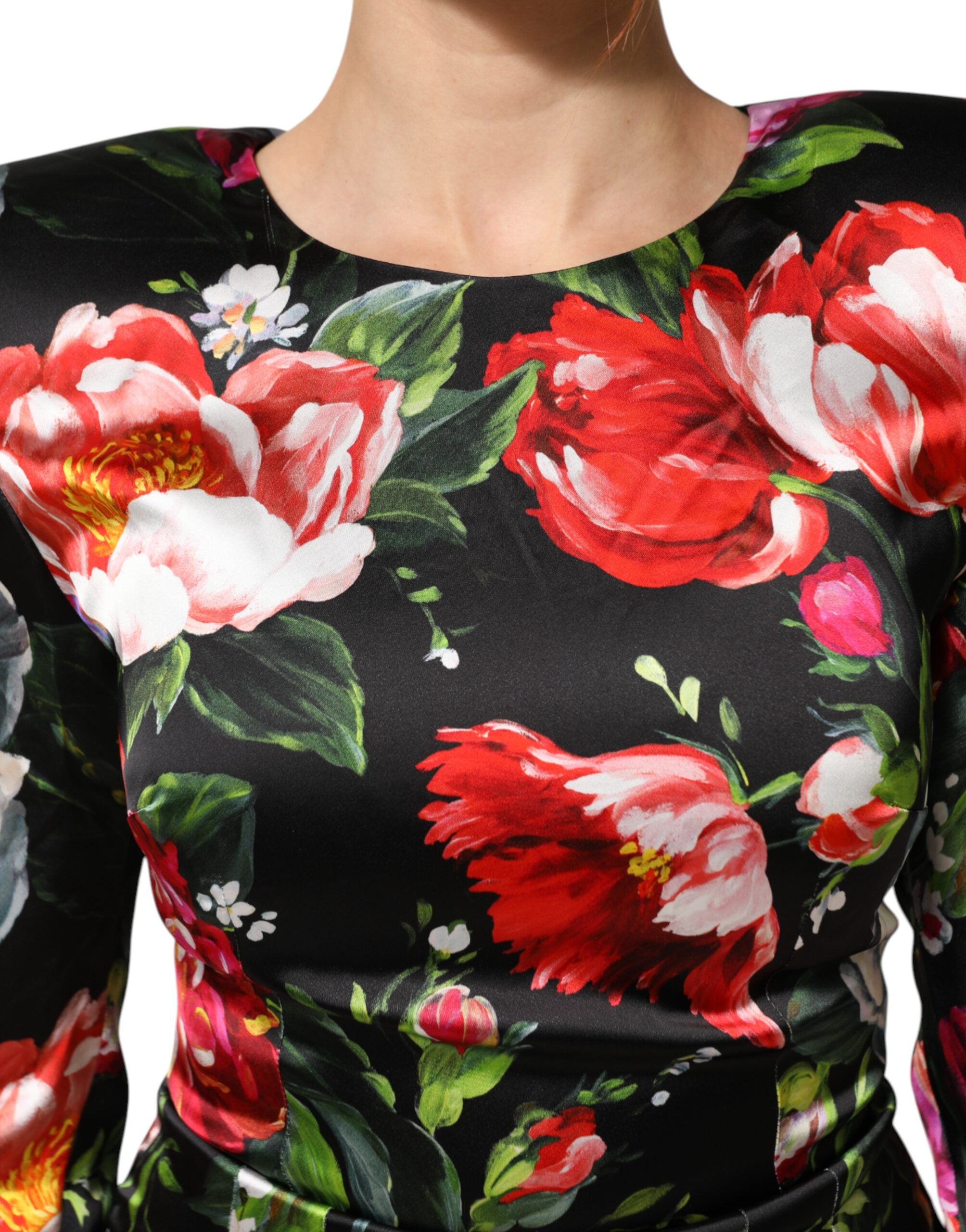 Dolce & Gabbana Schwarzes geblümtes Fiori Pittorici Mini-Bodycon-Kleid