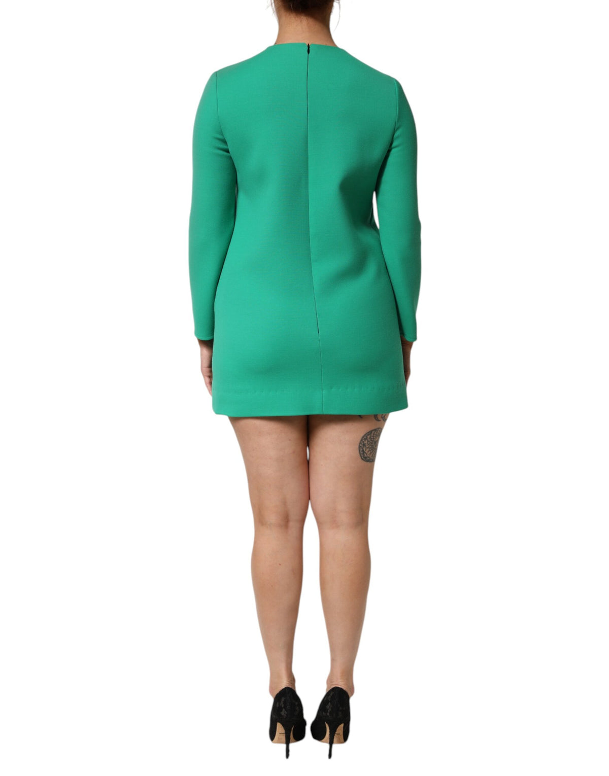 Dolce & Gabbana Groene Viscose Acetaat Mini Jurk met Lange Mouwen