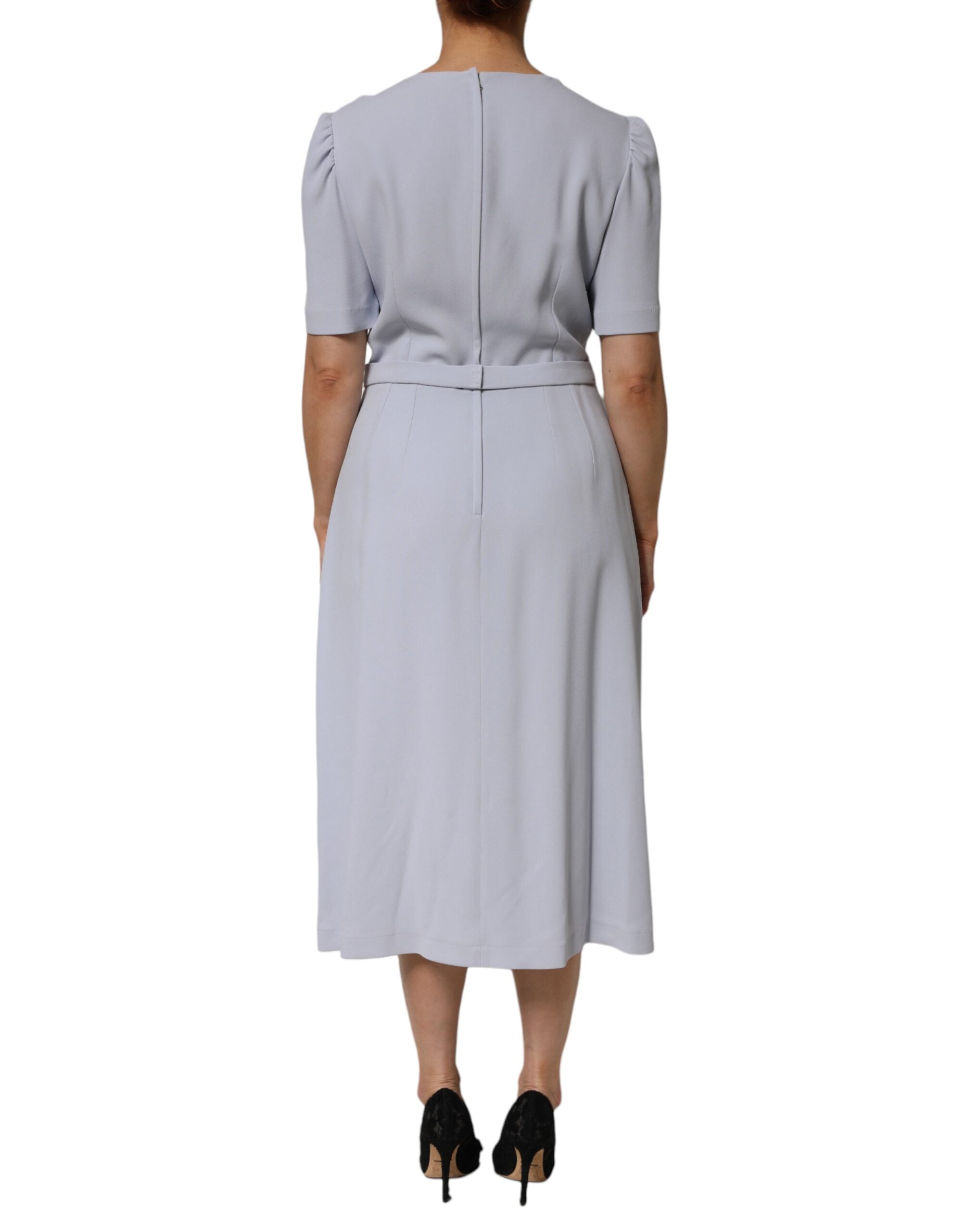 Dolce & Gabbana Hellblaues Kleid mit Blumenapplikationen aus einer Viskosemischung