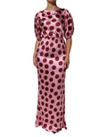 Dolce & Gabbana Roze Rode Polka Dot Zijden Satijnen Maxi Avondjurk