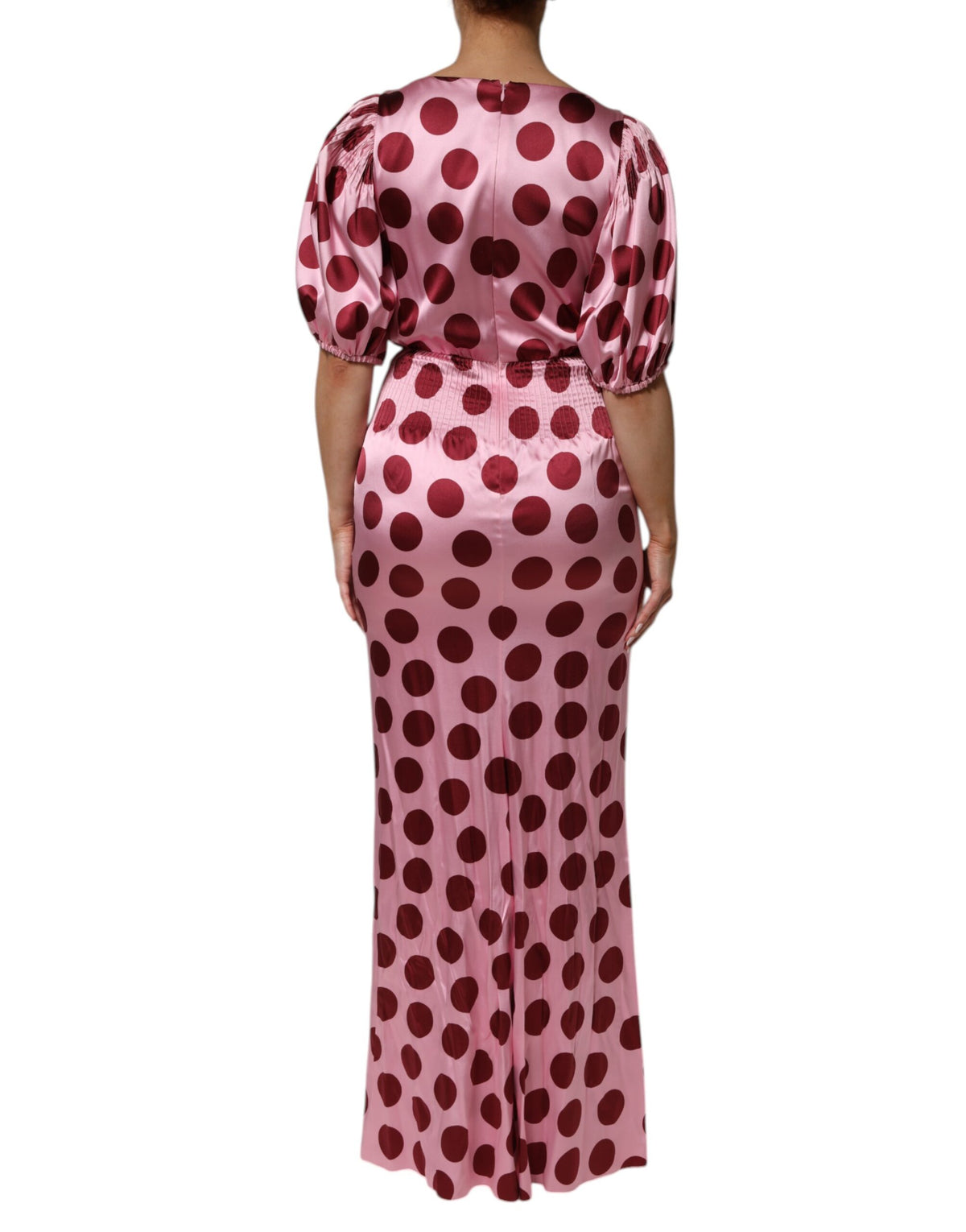 Dolce & Gabbana Roze Rode Polka Dot Zijden Satijnen Maxi Avondjurk