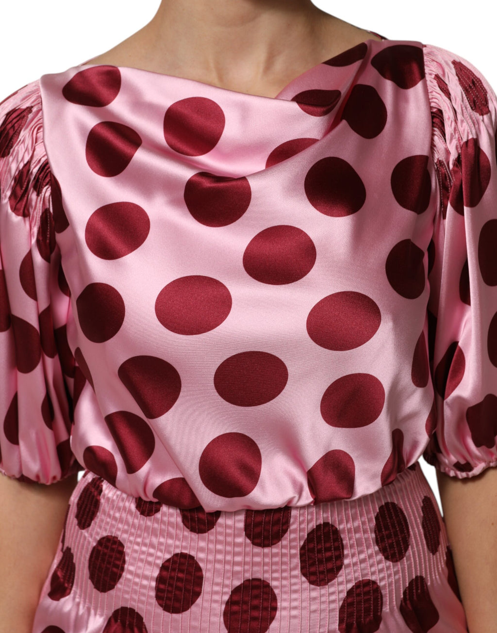Dolce & Gabbana Roze Rode Polka Dot Zijden Satijnen Maxi Avondjurk