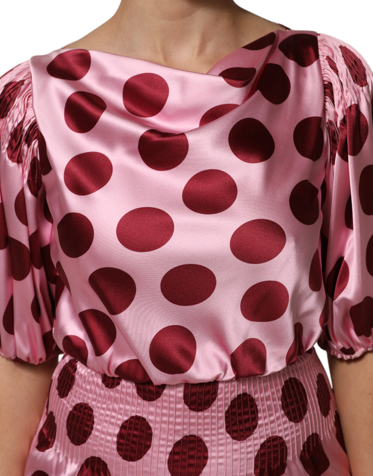 Dolce & Gabbana Roze Rode Polka Dot Zijden Satijnen Maxi Avondjurk