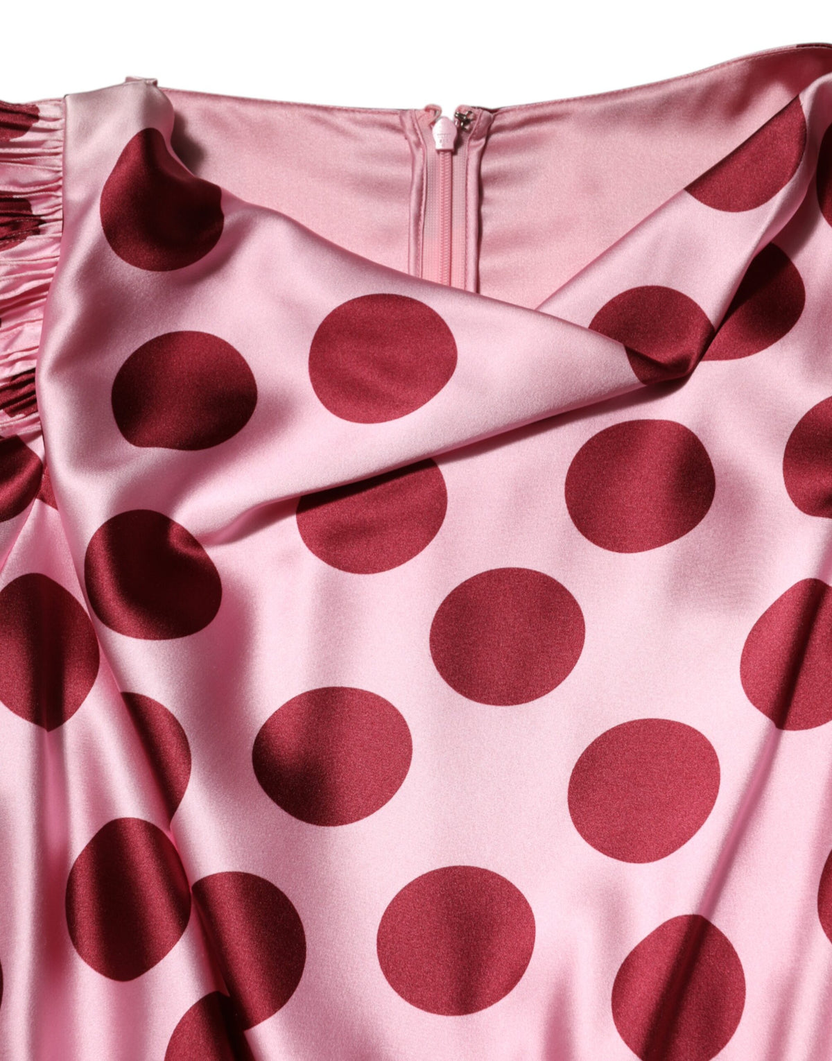Dolce & Gabbana Roze Rode Polka Dot Zijden Satijnen Maxi Avondjurk