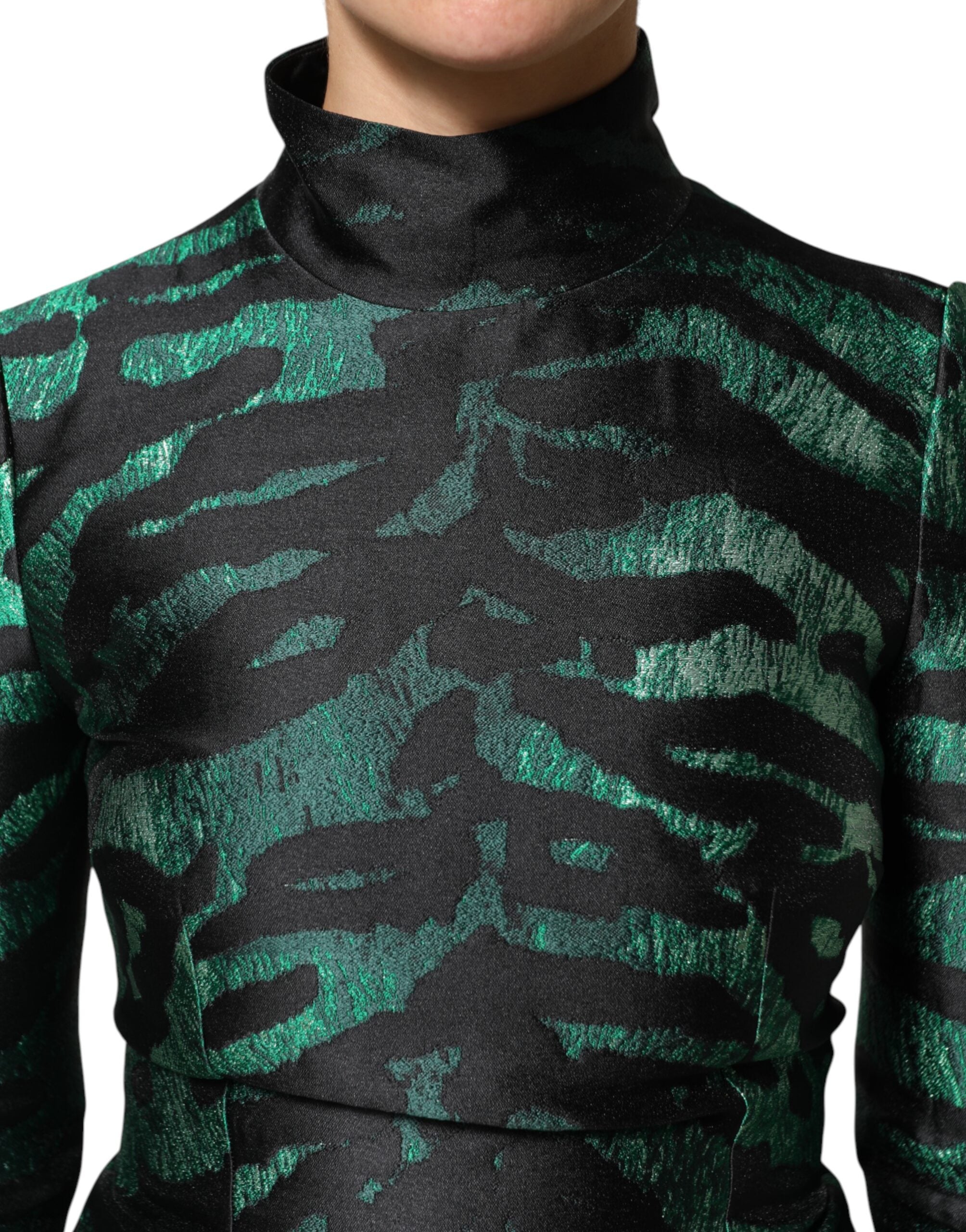 Dolce & Gabbana Schwarz Grün Metallic Jacquard Mini Long Dress