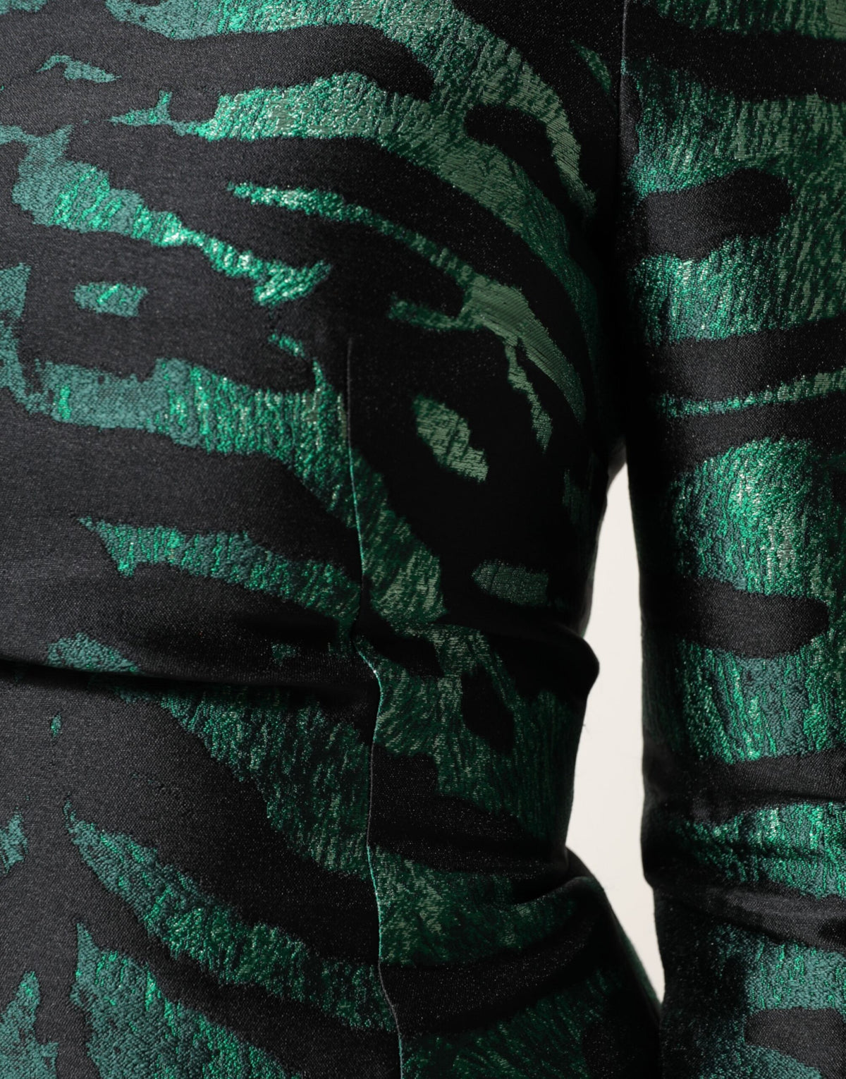 Dolce & Gabbana Zwart Groen Metallic Jacquard Mini Lange Jurk