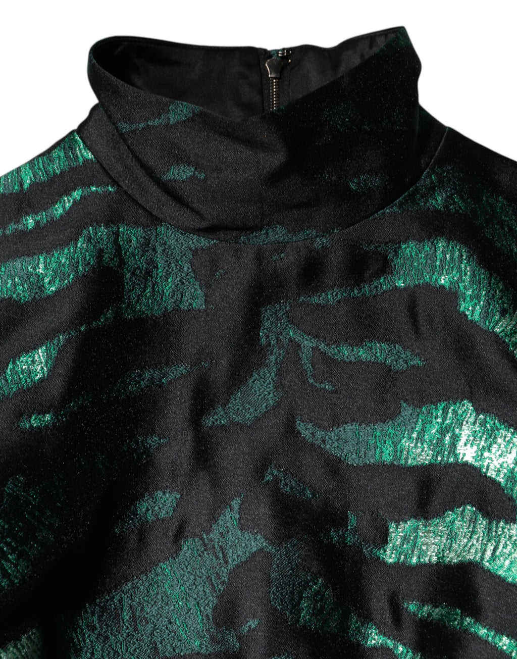 Dolce & Gabbana Zwart Groen Metallic Jacquard Mini Lange Jurk
