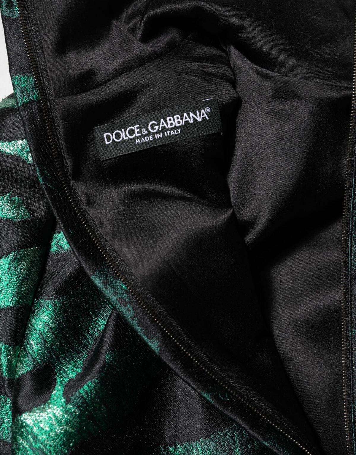 Dolce & Gabbana Zwart Groen Metallic Jacquard Mini Lange Jurk