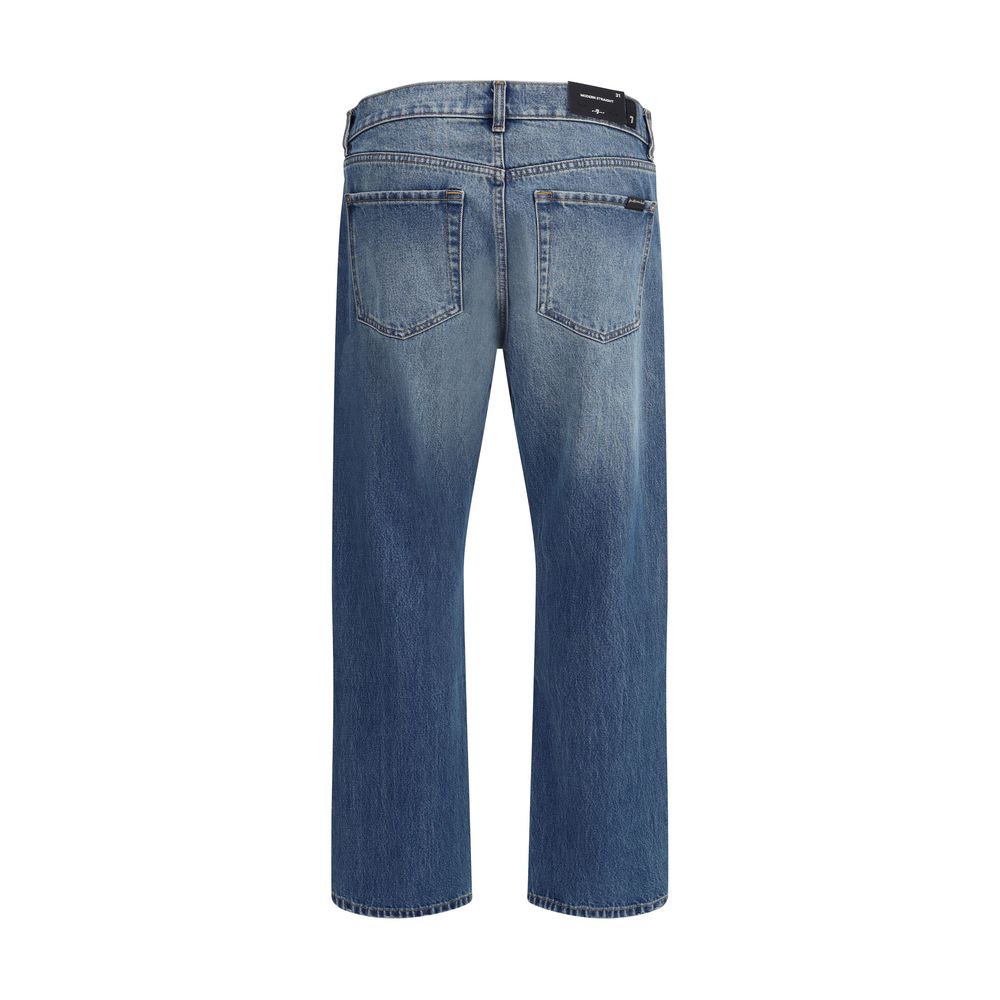 7FOR Gerade geschnittene Jeans aus blauem Baumwoll-Denim