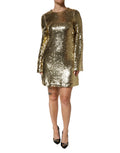 Dolce & Gabbana Gouden Pailletten Mini Jurk met Lange Mouwen
